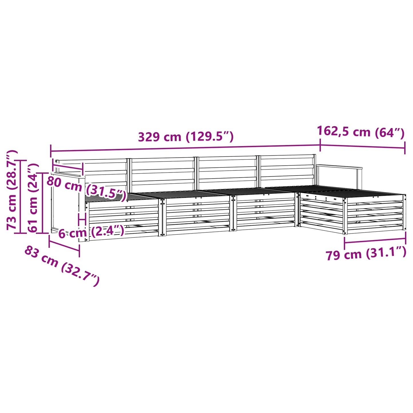 Utendørs sofa-sett 5 pcs Naturlig Solid akasietre