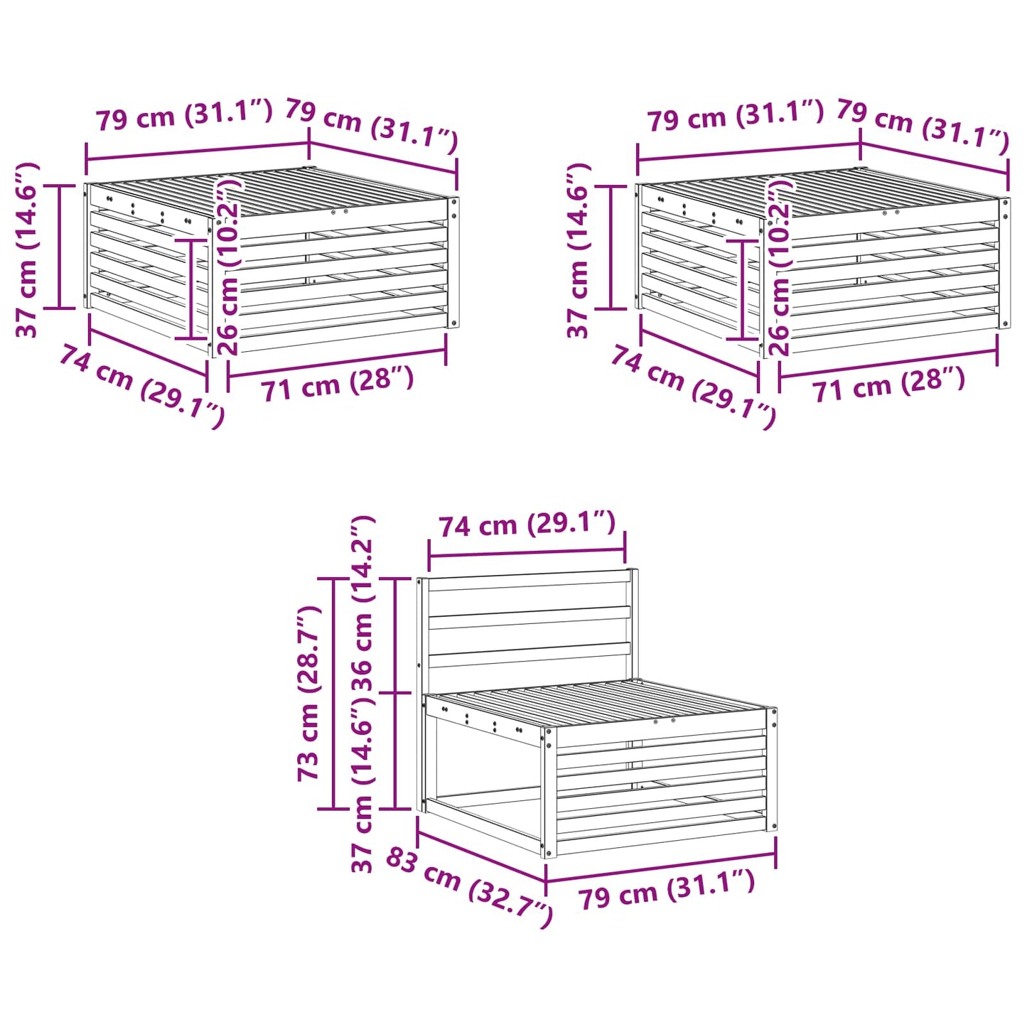 Utendørs sofa-sett 6 pcs Naturlig Solid akasietre