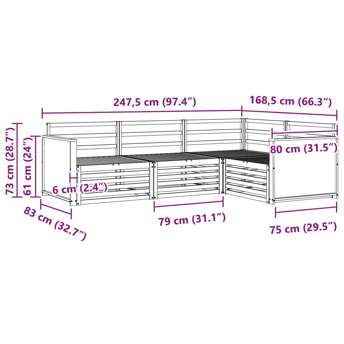 Utendørs sofa-sett 4 pcs Naturlig Solid akasietre