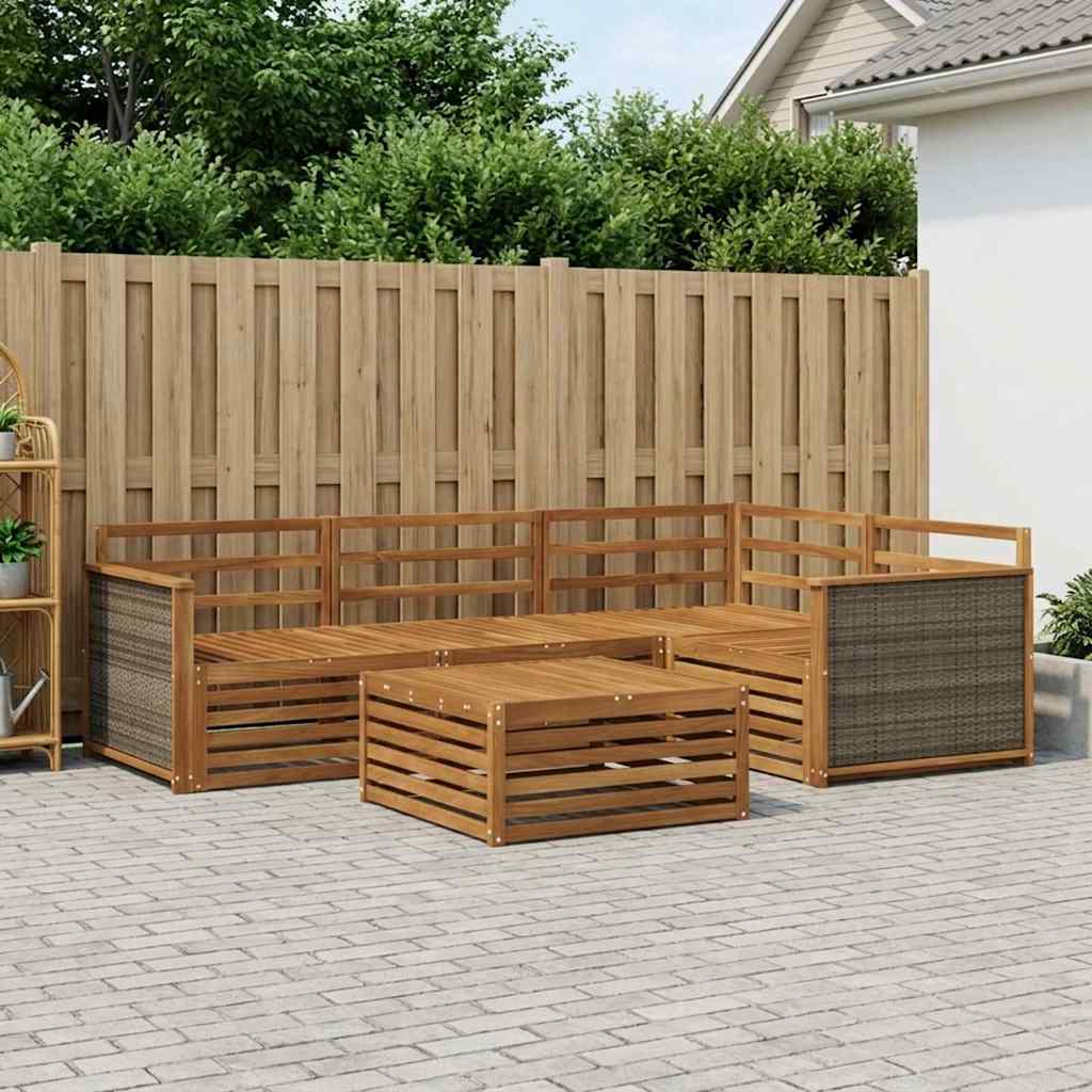 Utendørs sofa-sett 5 pcs Naturlig Solid akasietre