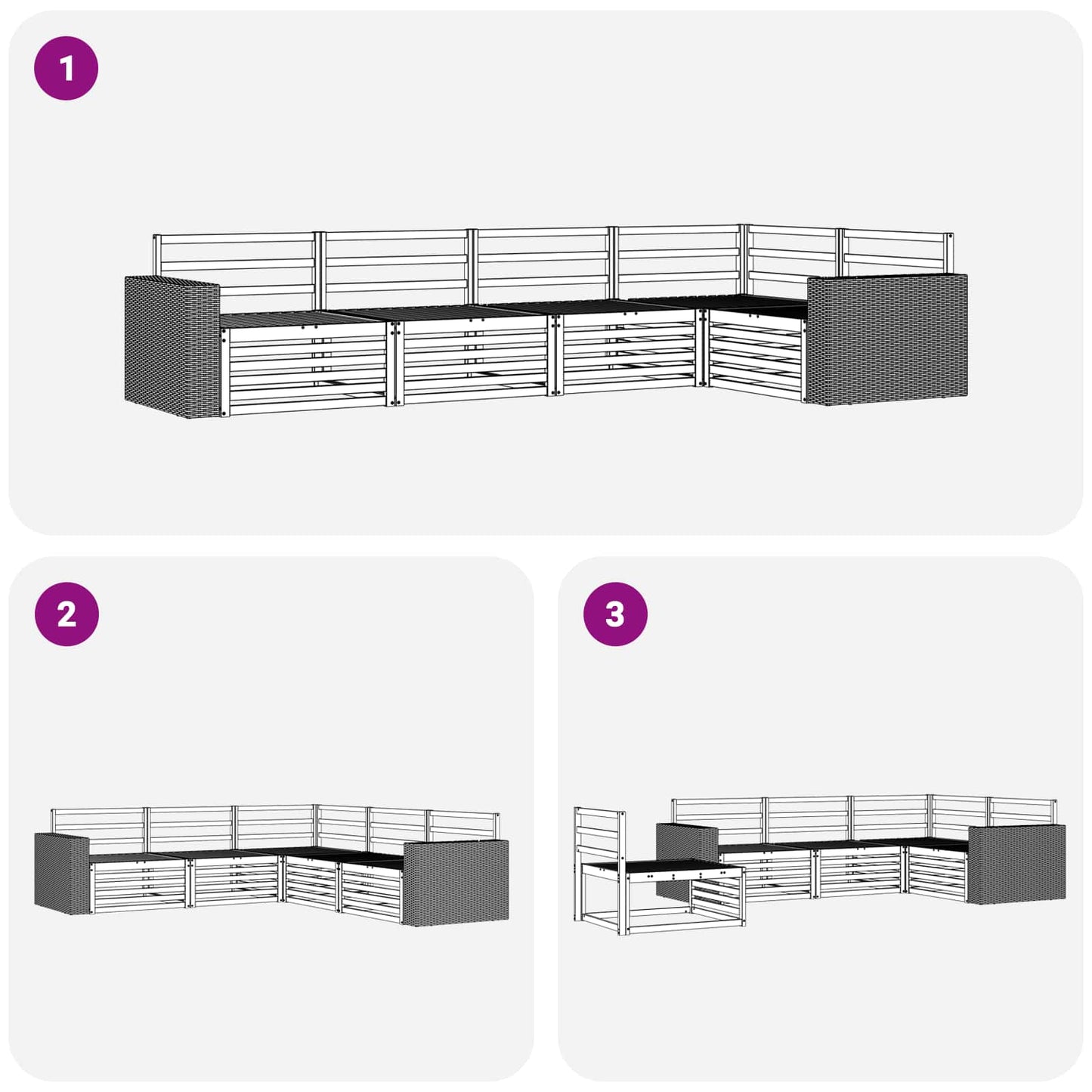 Utendørs sofa-sett 5 pcs Naturlig 331 x 172,5 x 73 cm