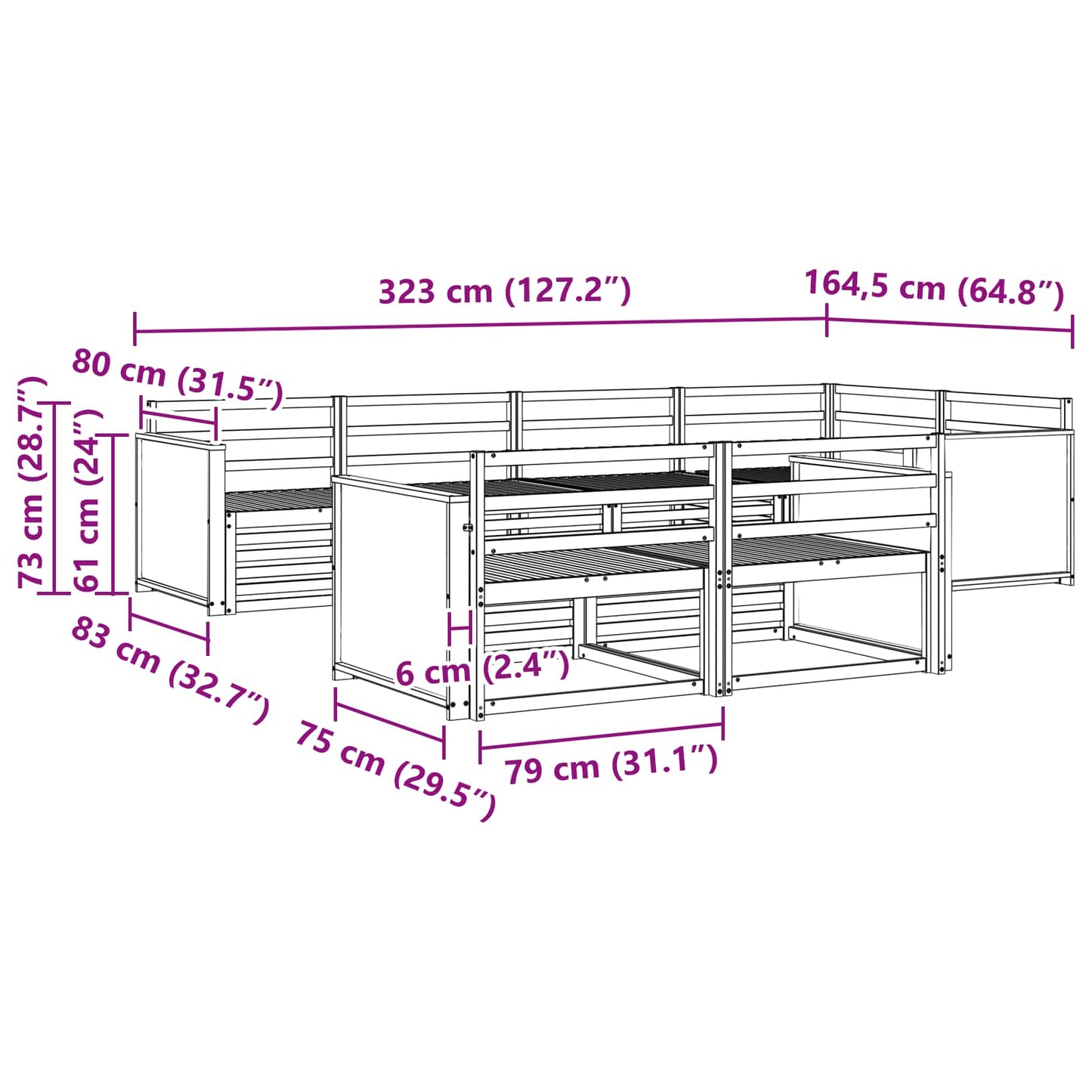 Utendørs sofa-sett 7 pcs Naturlig