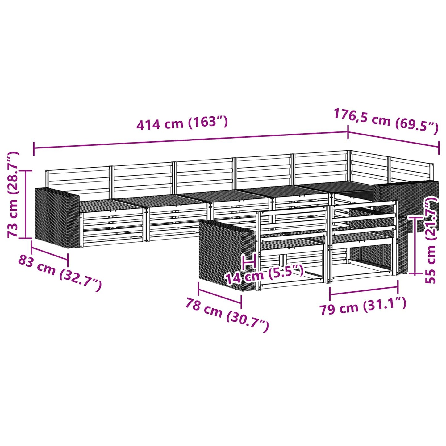 Utendørs sofa-sett 8 pcs Naturlig