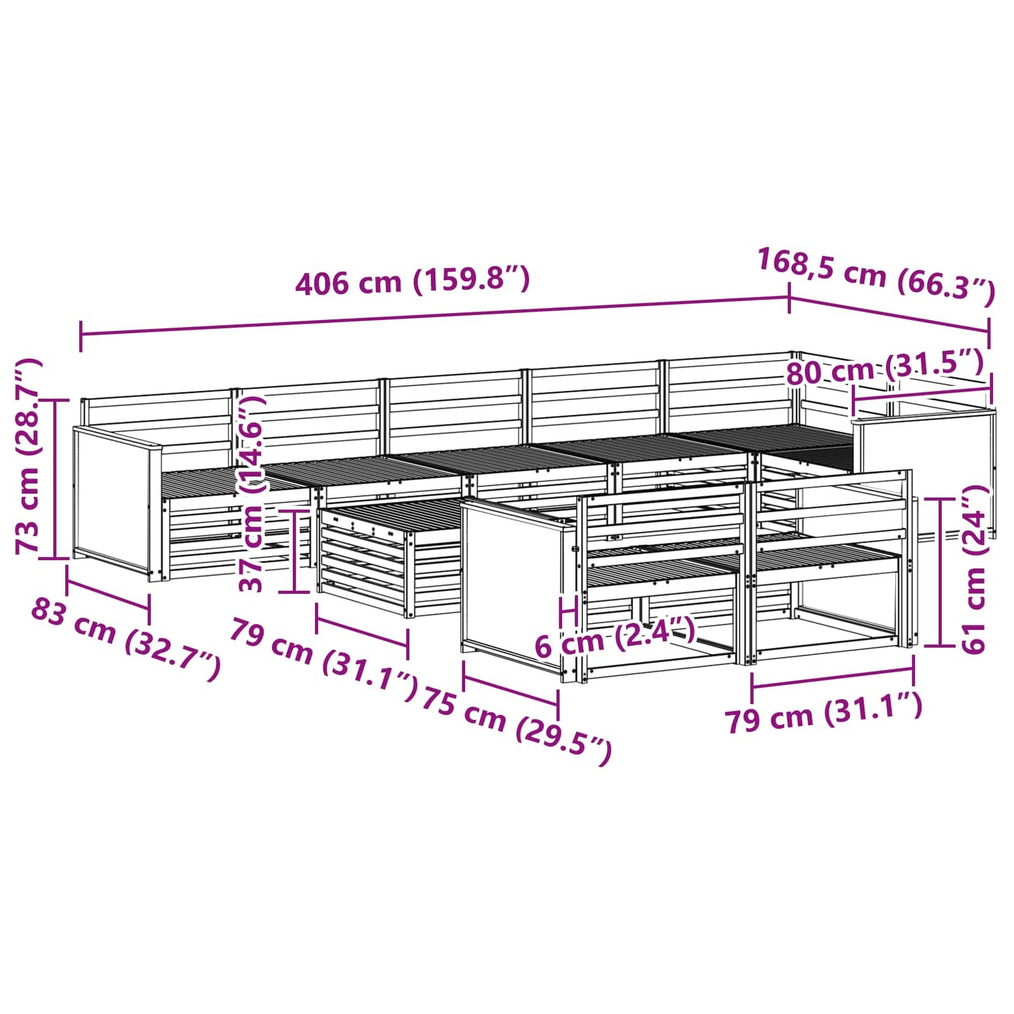 Utendørs sofa-sett 9 pcs