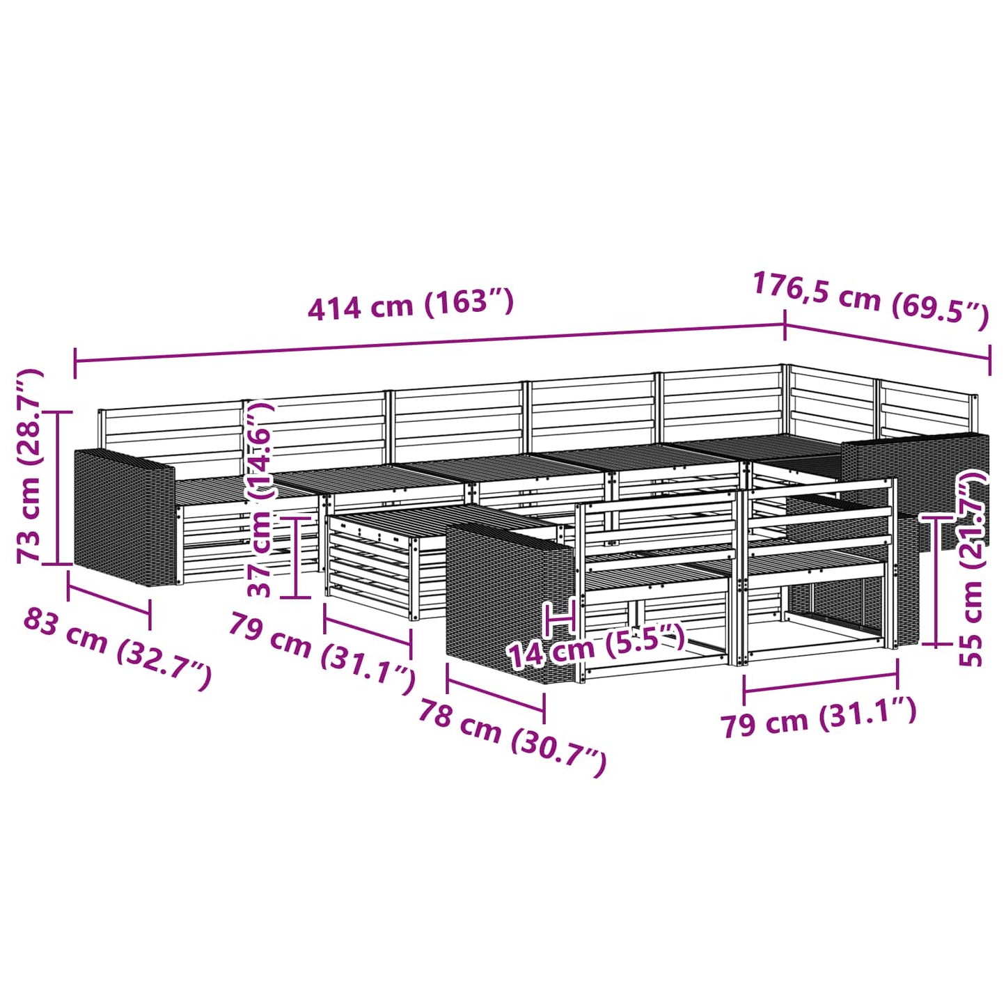 Utendørs sofa-sett 9 pcs