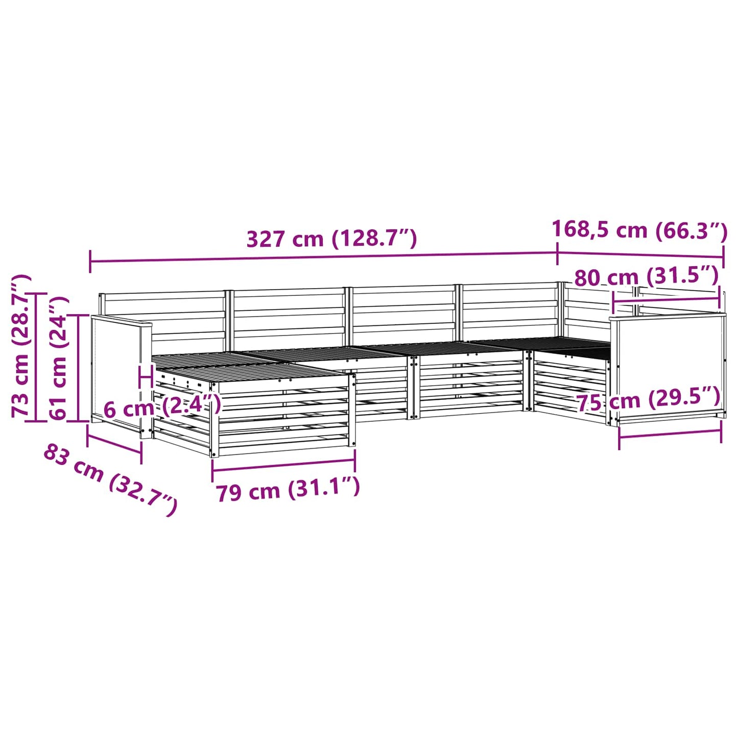 Utendørs sofa-sett 6 pcs Naturlig