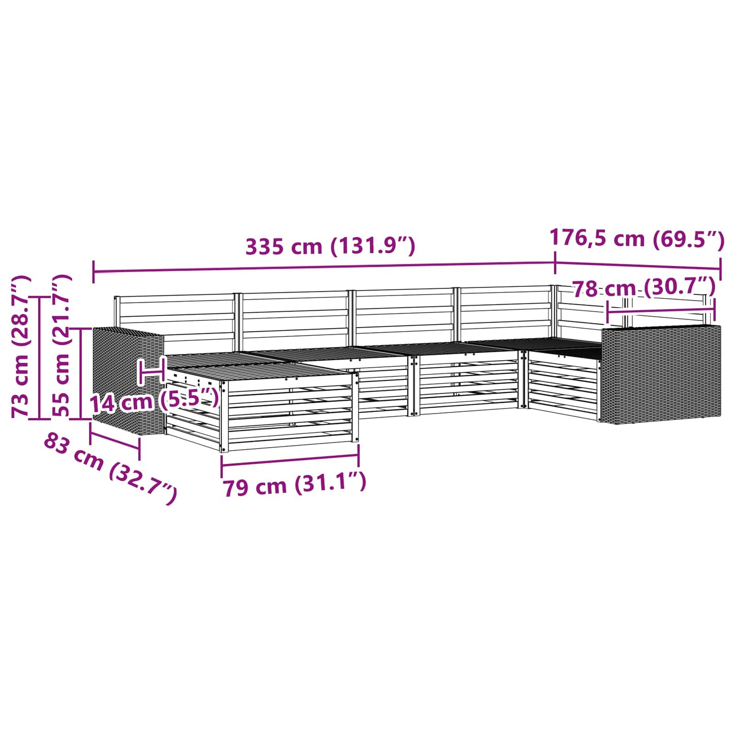 Utendørs sofa-sett 6 pcs Naturlig