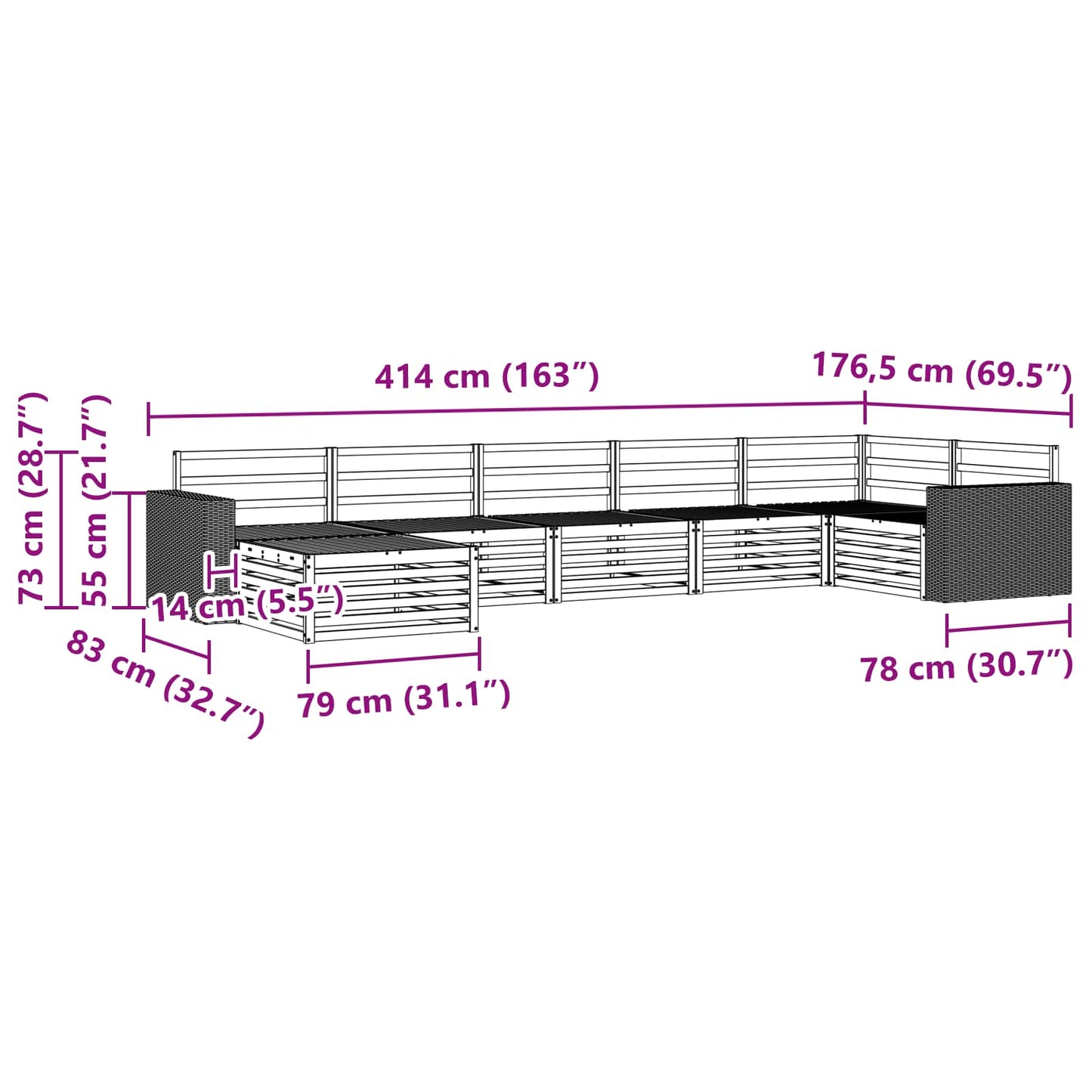 Utendørs sofa-sett 7 pcs Naturlig