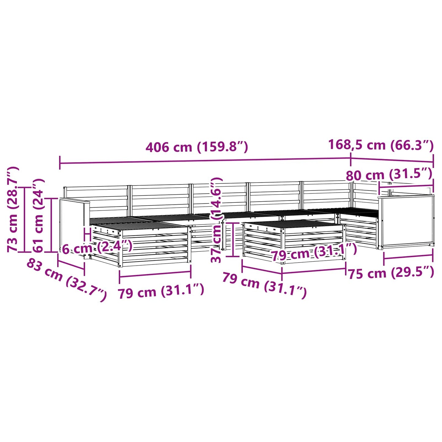 Utendørs sofa-sett 8 pcs Naturlig