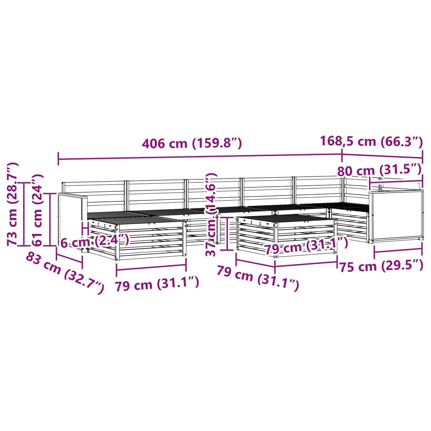 Utendørs sofa-sett 8 pcs Naturlig