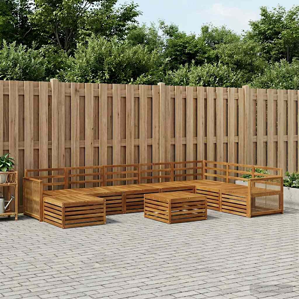 Utendørs sofa-sett 9 pcs Naturlig Solid akasietre