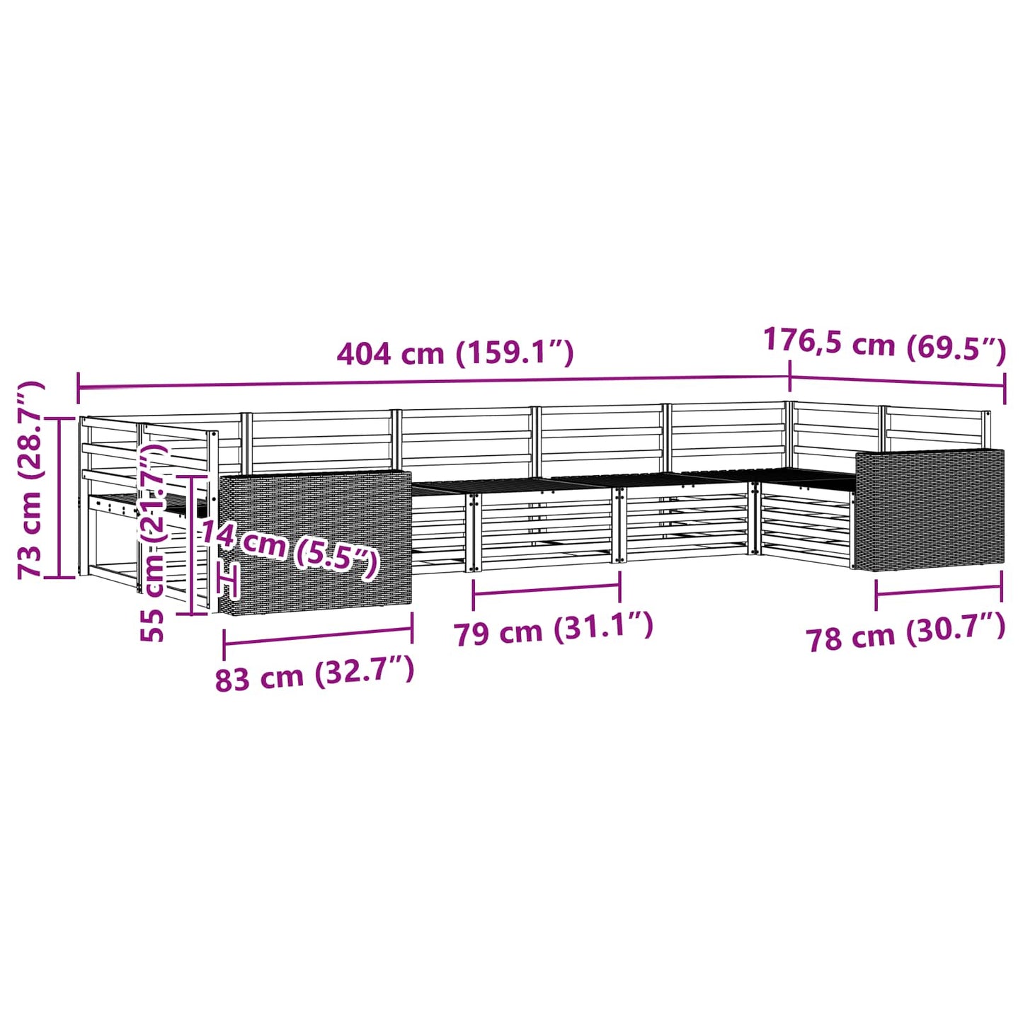 Utendørs sofa-sett 7 pcs Naturlig