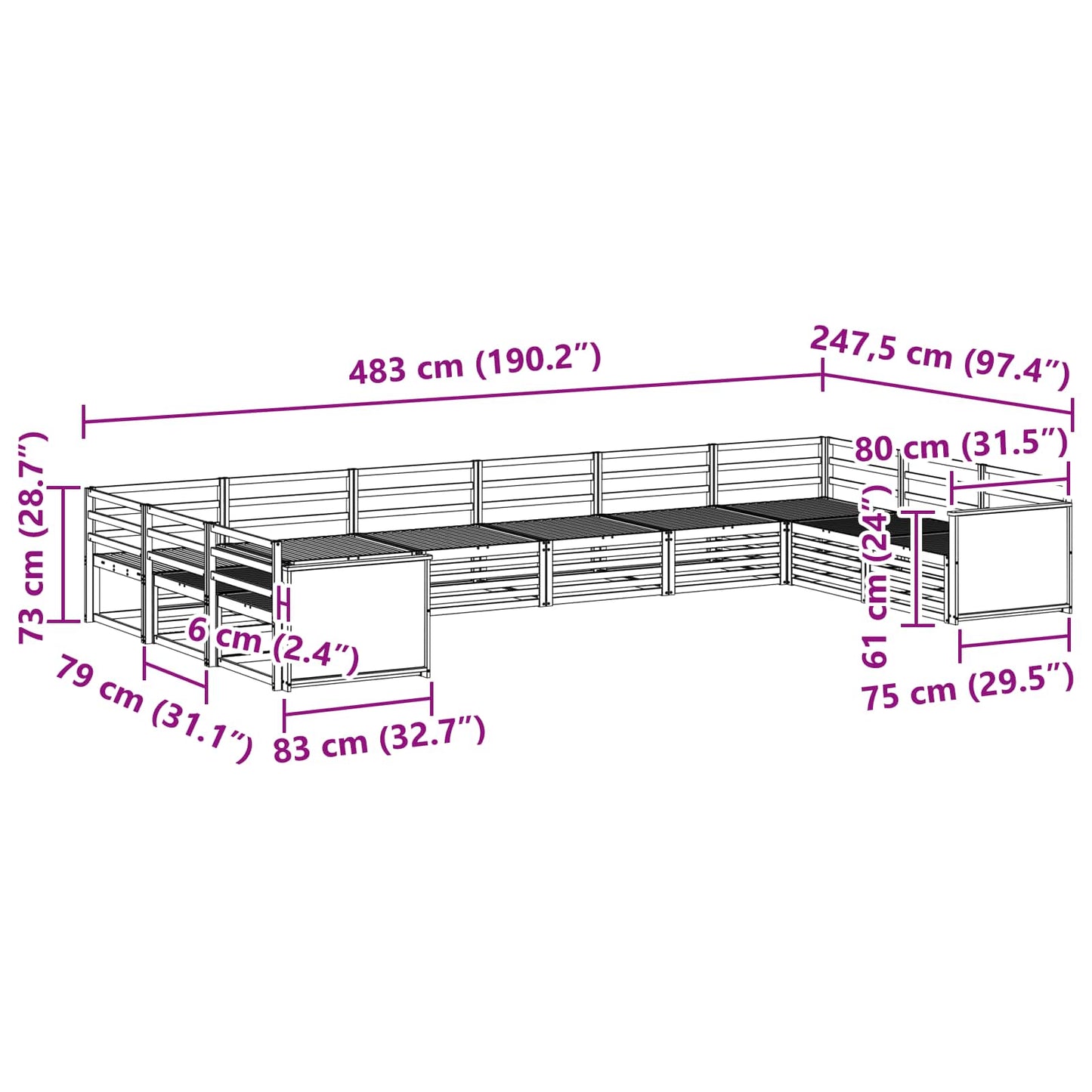 Sofasett 10 pcs Solid akasietre
