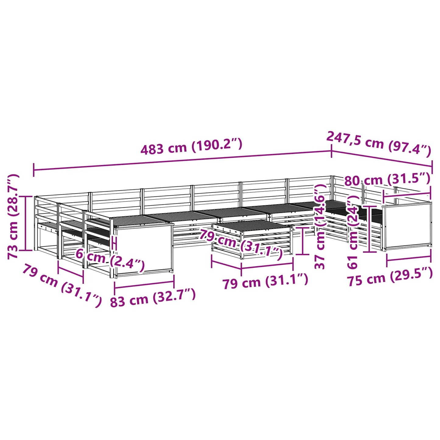Sofasett 11 pcs Solid akasietre