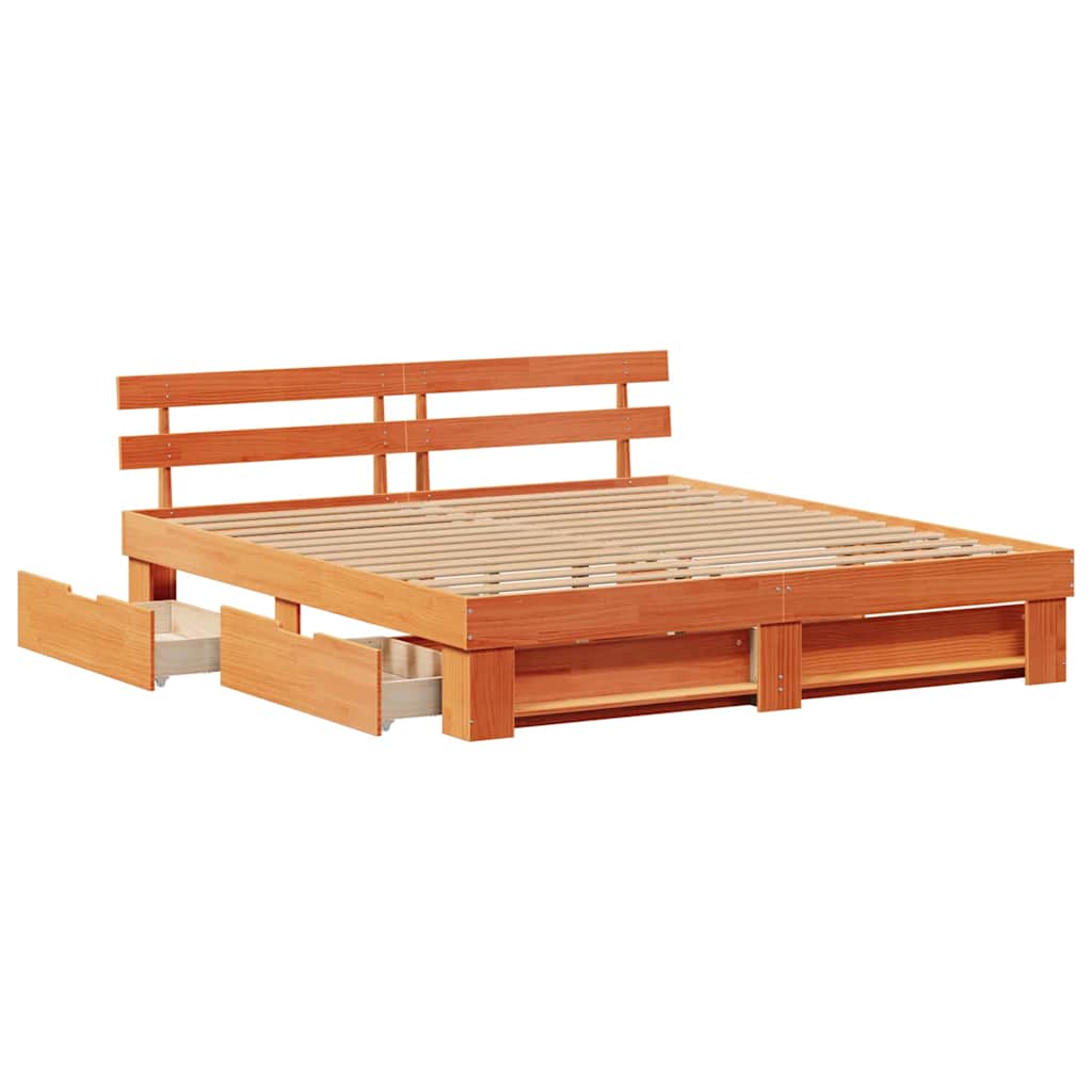 Sengestamme med hodegjerde Vokset Brun 180 x 200 cm Massiv furu