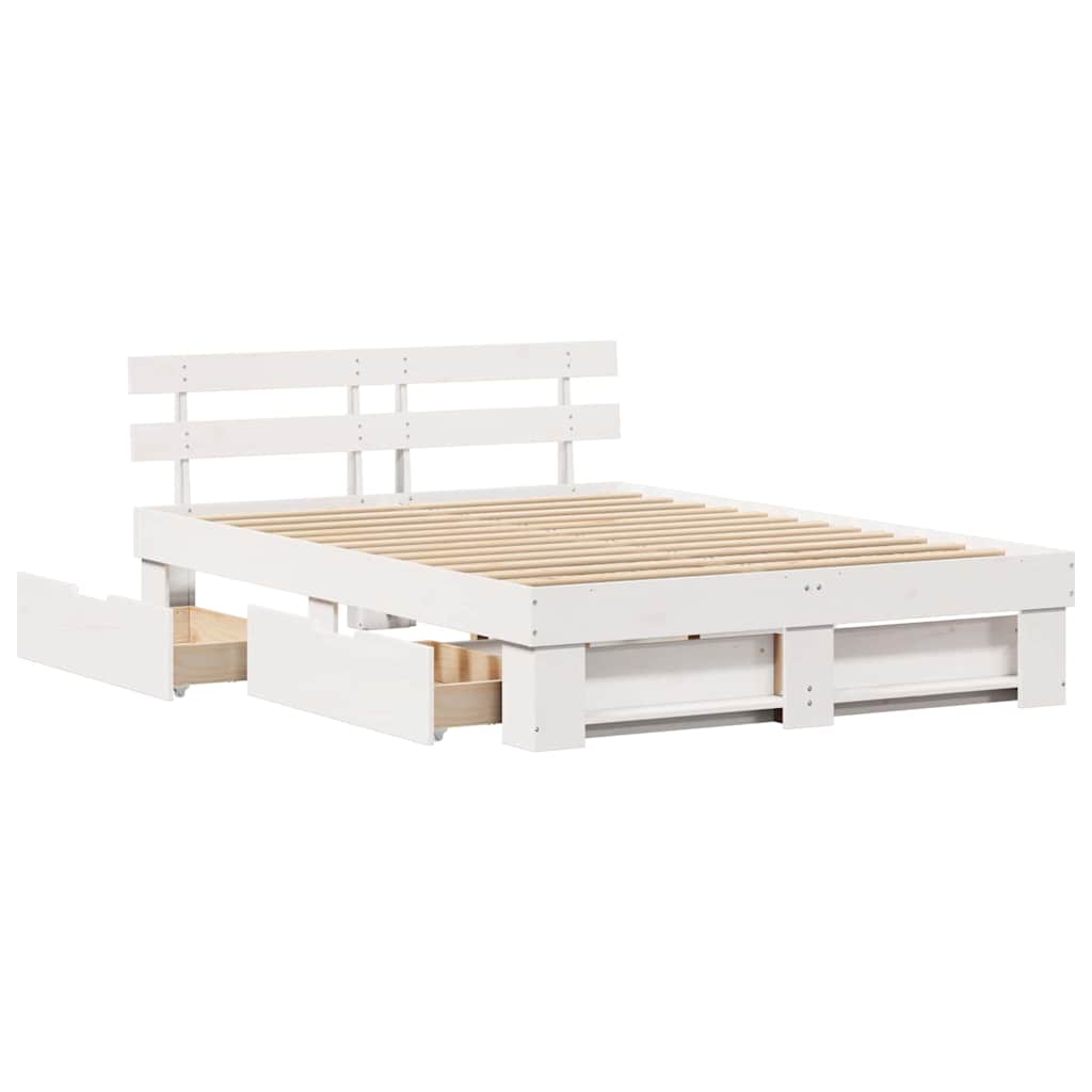 Sengestamme med hodegjerde Hvit 160 x 200 cm Massiv furu