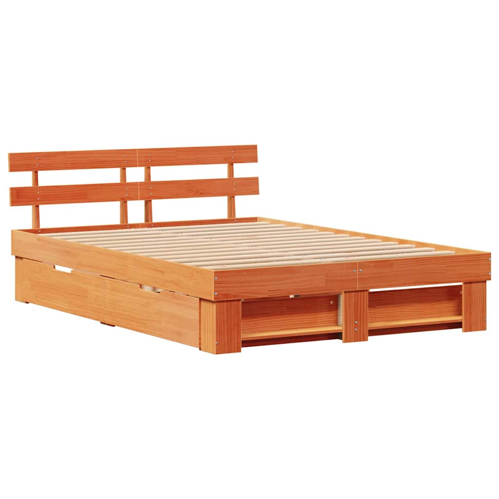 Sengestamme med hodegjerde Vokset Brun 160 x 200 cm Massiv furu
