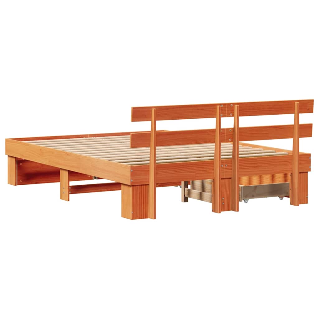 Sengestamme med hodegjerde Vokset Brun 160 x 200 cm Massiv furu