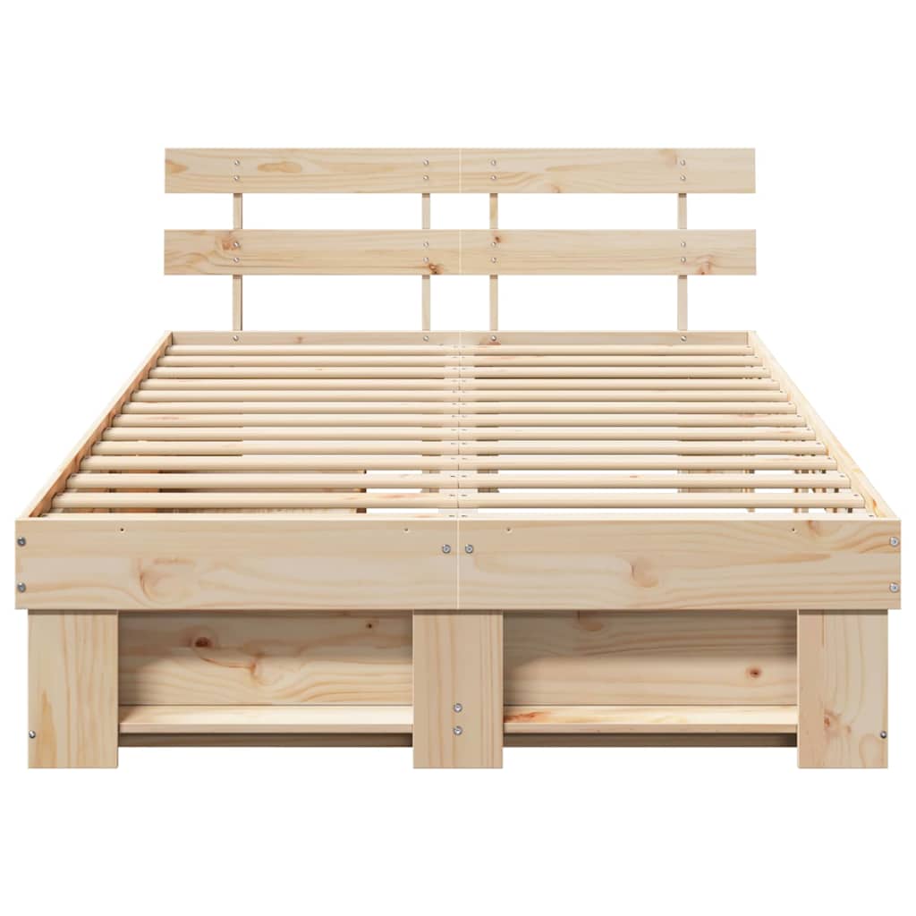 Sengestamme med hodegjerde Brun 140 x 190 cm Massiv furu