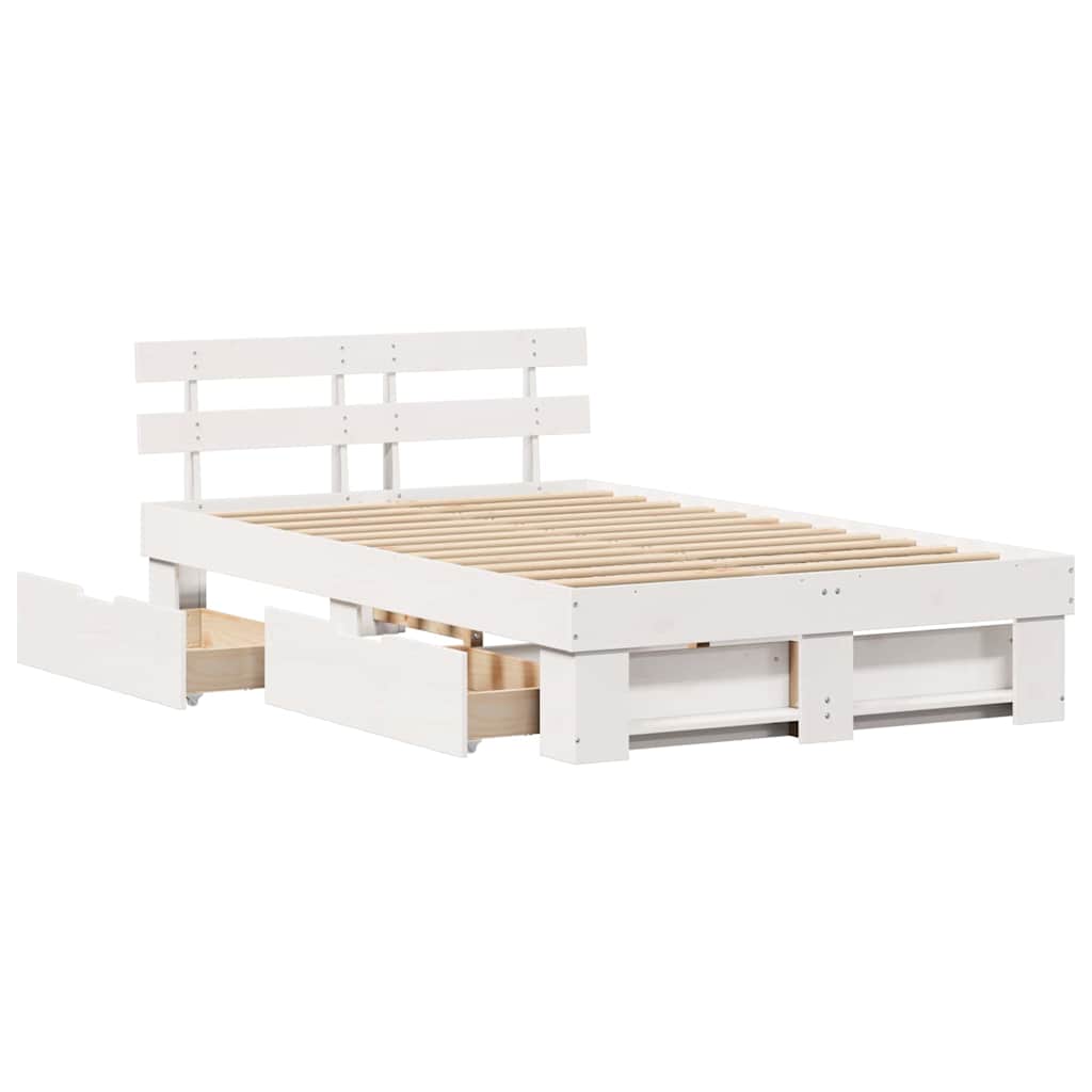 Sengestamme med hodegjerde Hvit 140 x 190 cm Massiv furu