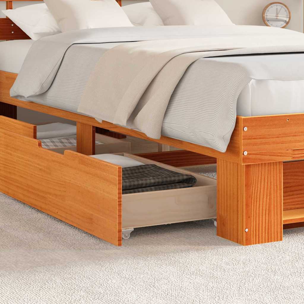 Sengestamme med hodegjerde Vokset Brun 140 x 190 cm Massiv furu
