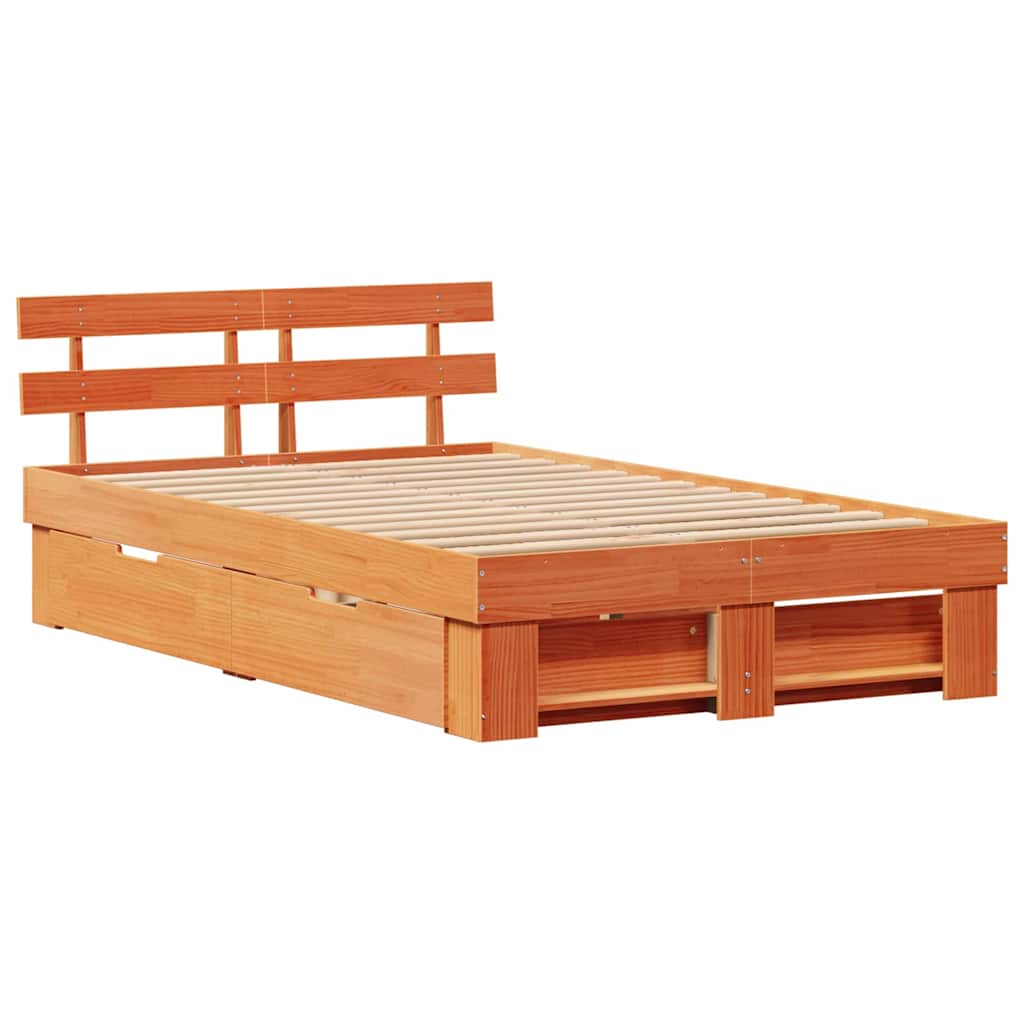 Sengestamme med hodegjerde Vokset Brun 120 x 190 cm Massiv furu
