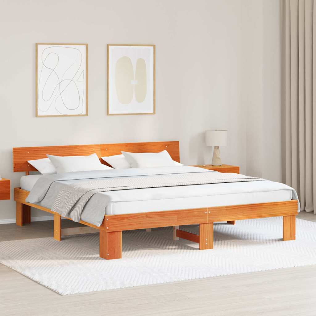 Sengestamme med hodegjerde Vokset Brun 200 x 200 cm Massiv furu