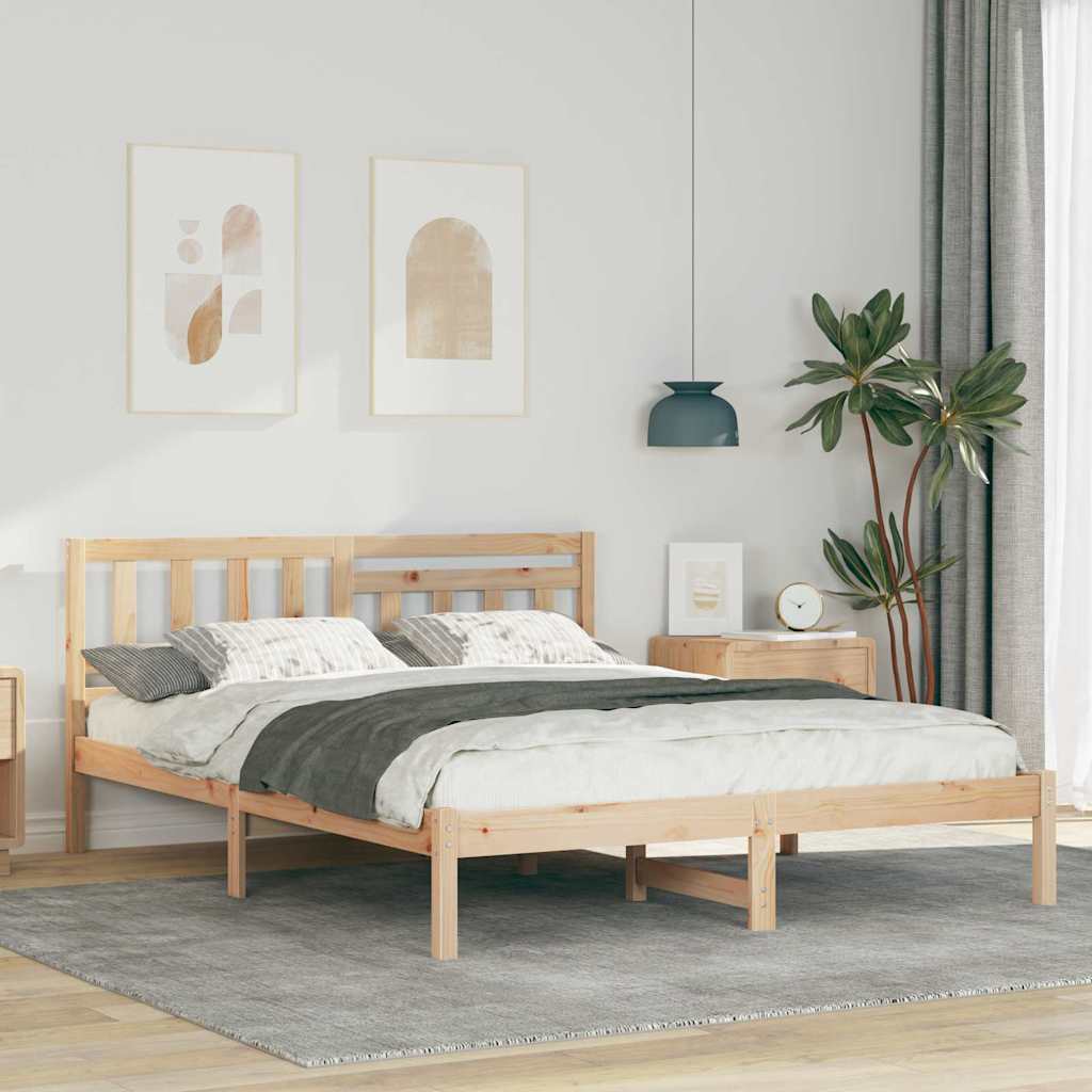 Sengestamme med hodegjerde Brun 140 x 200 cm Massiv furu