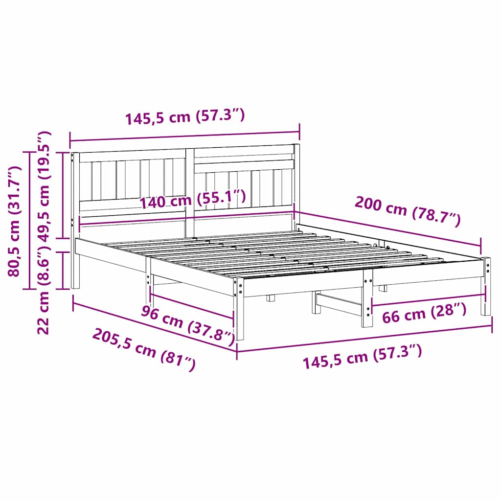 Sengestamme med hodegjerde Vokset Brun 140 x 200 cm Massiv furu