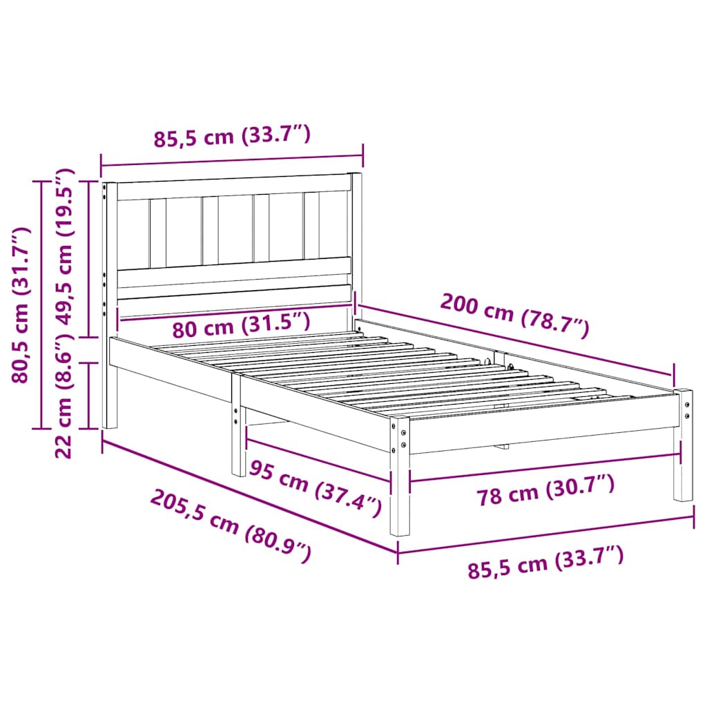 Sengestamme med hodegjerde Hvit 80 x 200 cm Massiv furu