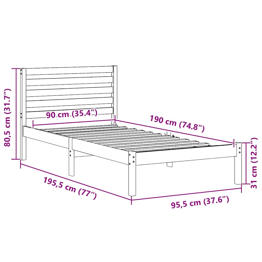 Sengestamme med hodegjerde Vokset Brun 90 x 190 cm Massiv furu