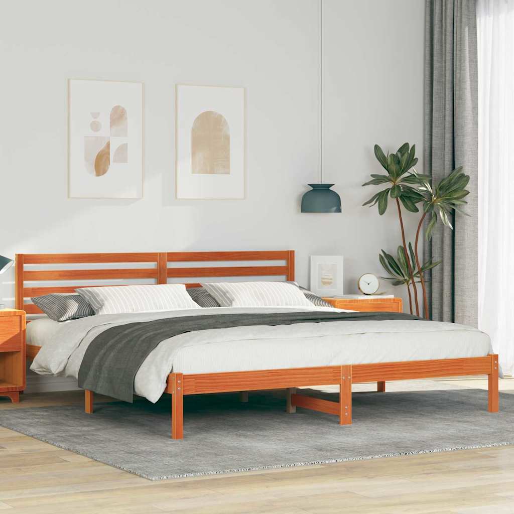 Sengestamme med hodegjerde Vokset Brun 200 x 200 cm Massiv furu