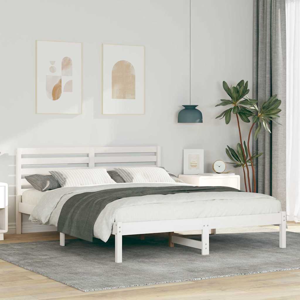 Sengestamme med hodegjerde Hvit 150 x 200 cm Massiv furu