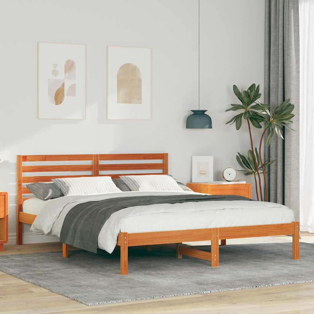 Sengestamme med hodegjerde Vokset Brun 150 x 200 cm Massiv furu