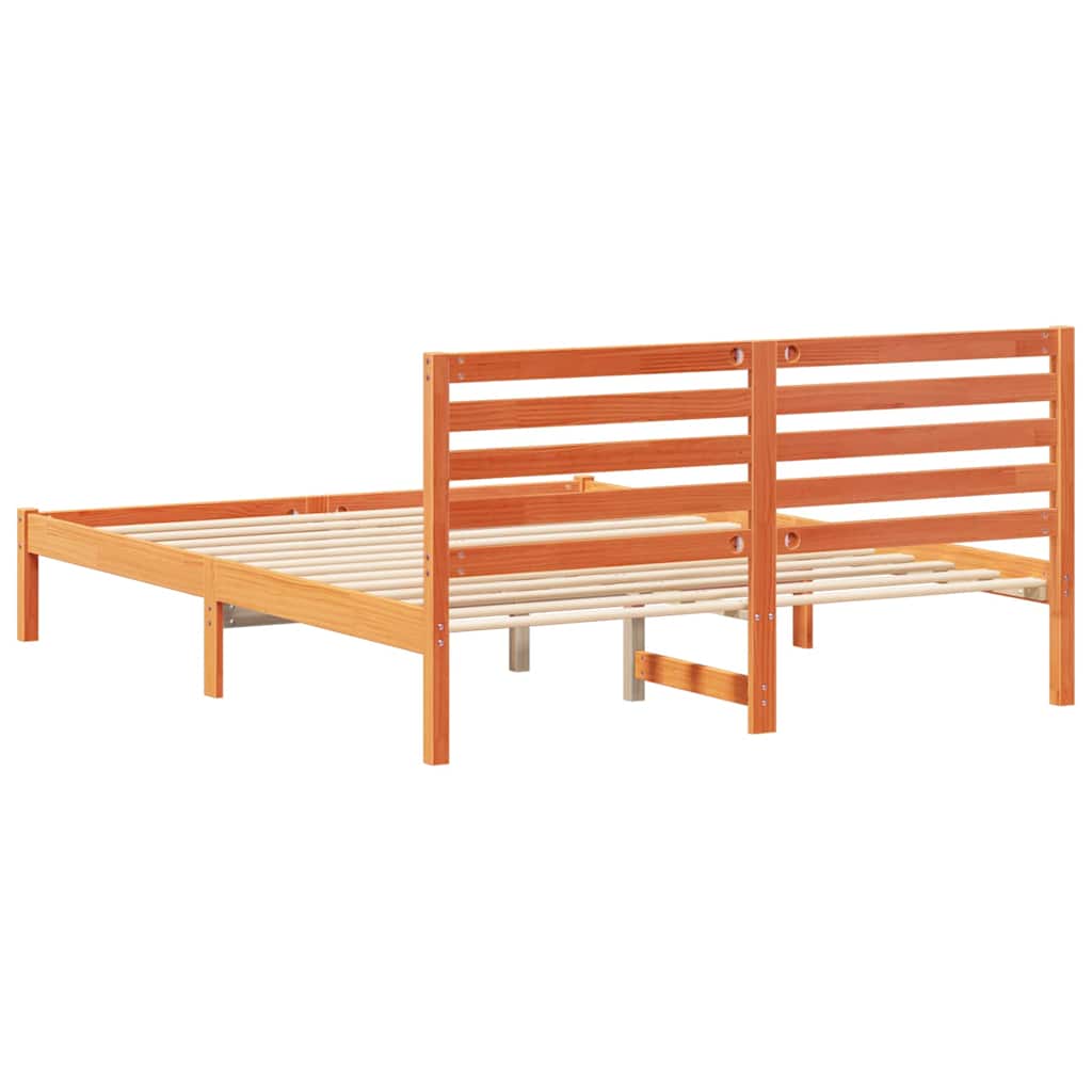 Sengestamme med hodegjerde Vokset Brun 150 x 200 cm Massiv furu
