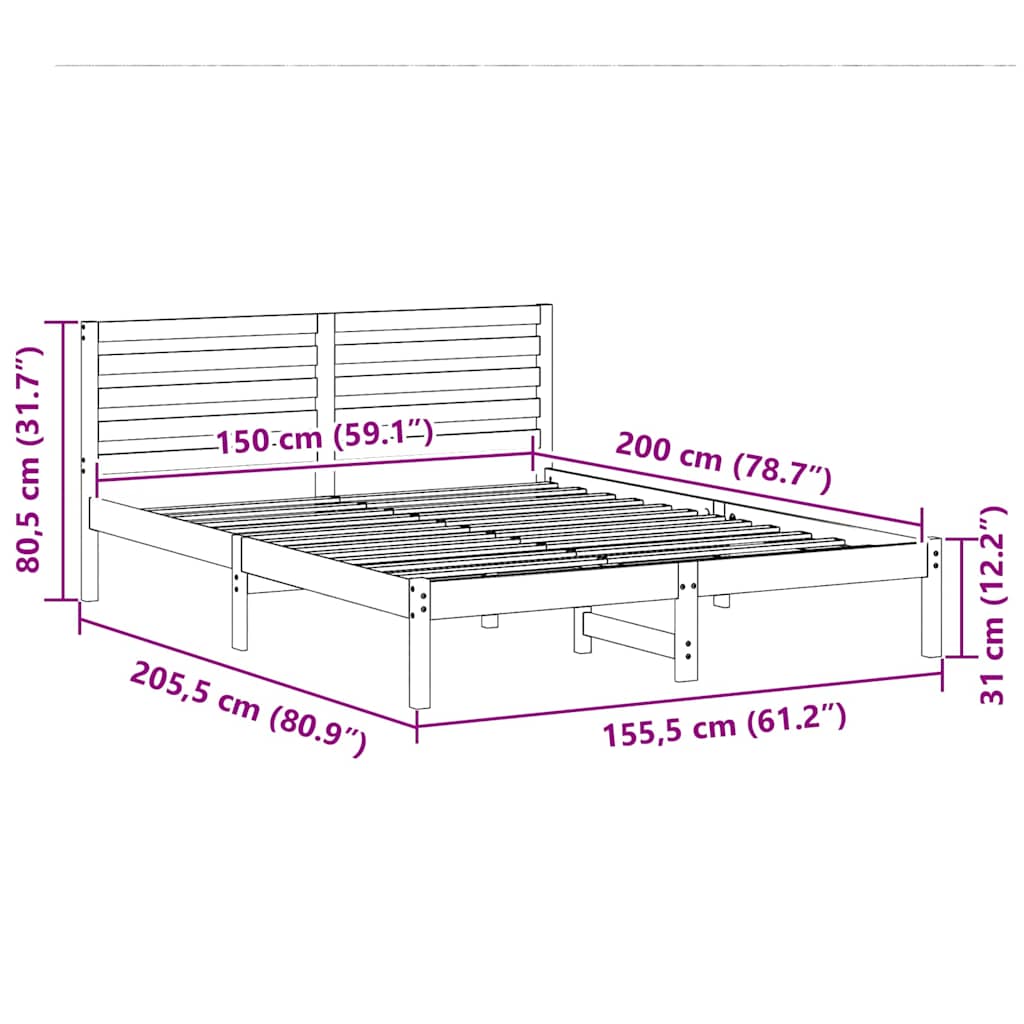 Sengestamme med hodegjerde Vokset Brun 150 x 200 cm Massiv furu