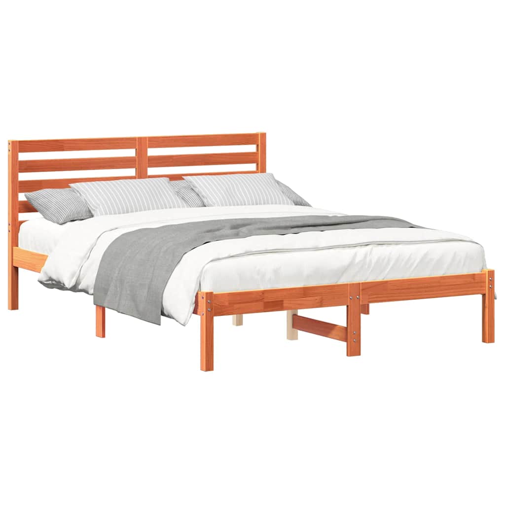 Sengestamme med hodegjerde Vokset Brun 140 x 190 cm Massiv furu