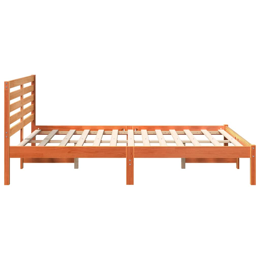 Sengestamme med hodegjerde Vokset Brun 140 x 190 cm Massiv furu