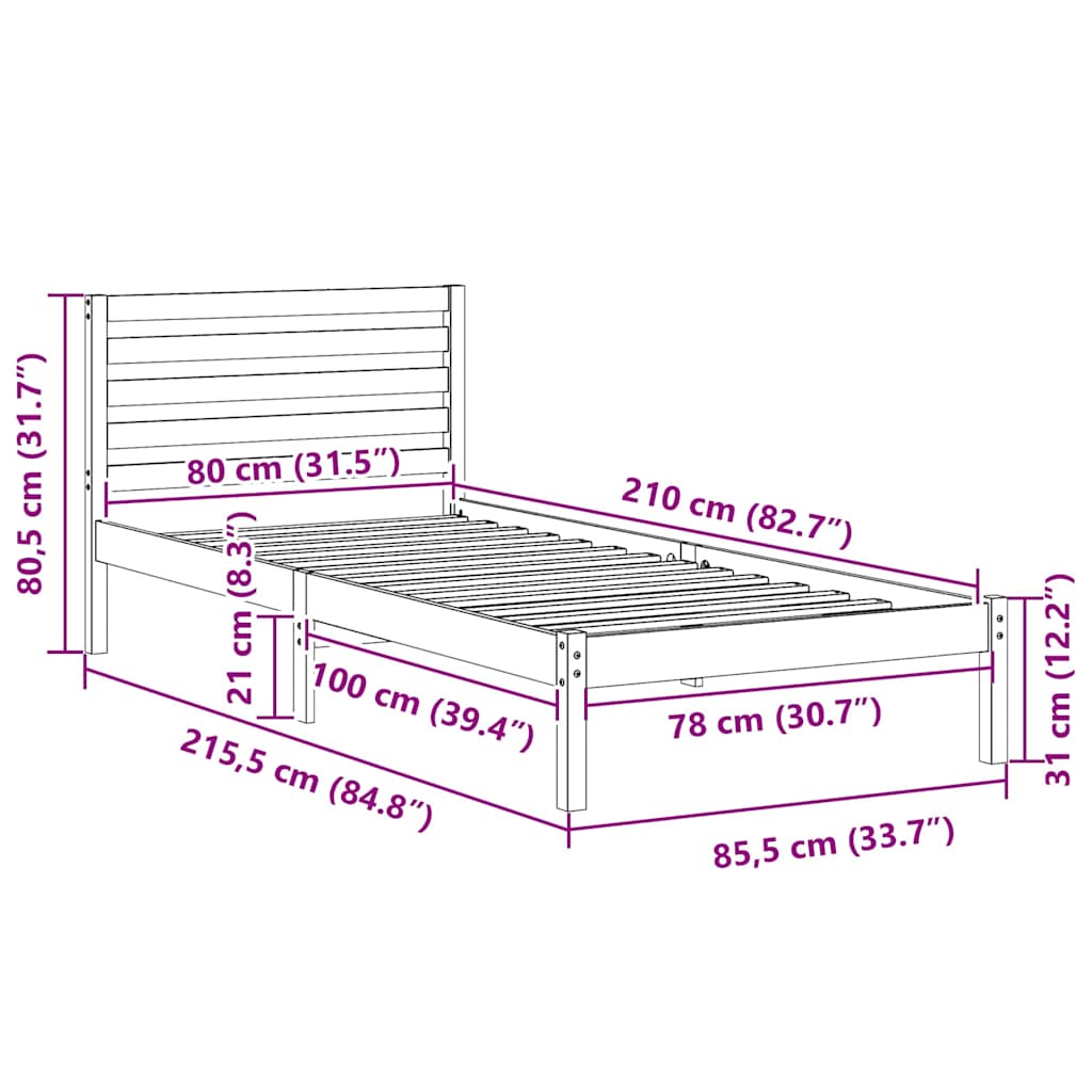 Sengestamme med hodegjerde Brun 80 x 210 cm Massiv furu