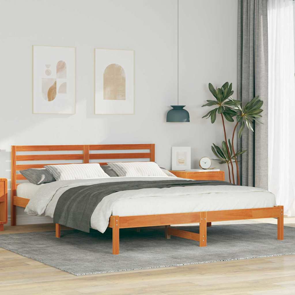 Sengestamme med hodegjerde Vokset Brun 160 x 210 cm Massiv furu