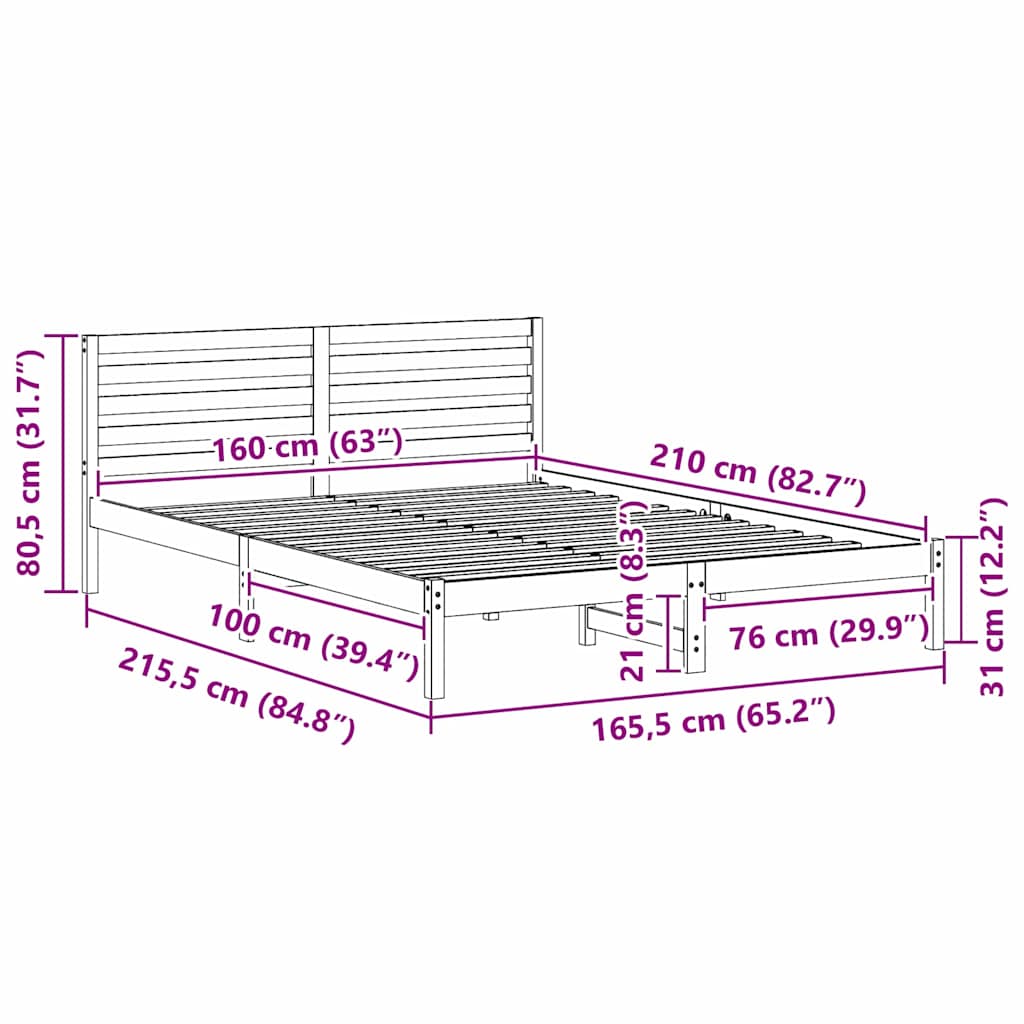 Sengestamme med hodegjerde Vokset Brun 160 x 210 cm Massiv furu