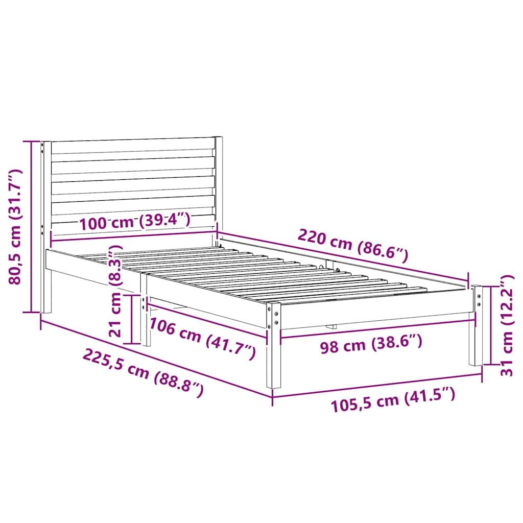 Sengestamme med hodegjerde Vokset Brun 100 x 220 cm Massiv furu