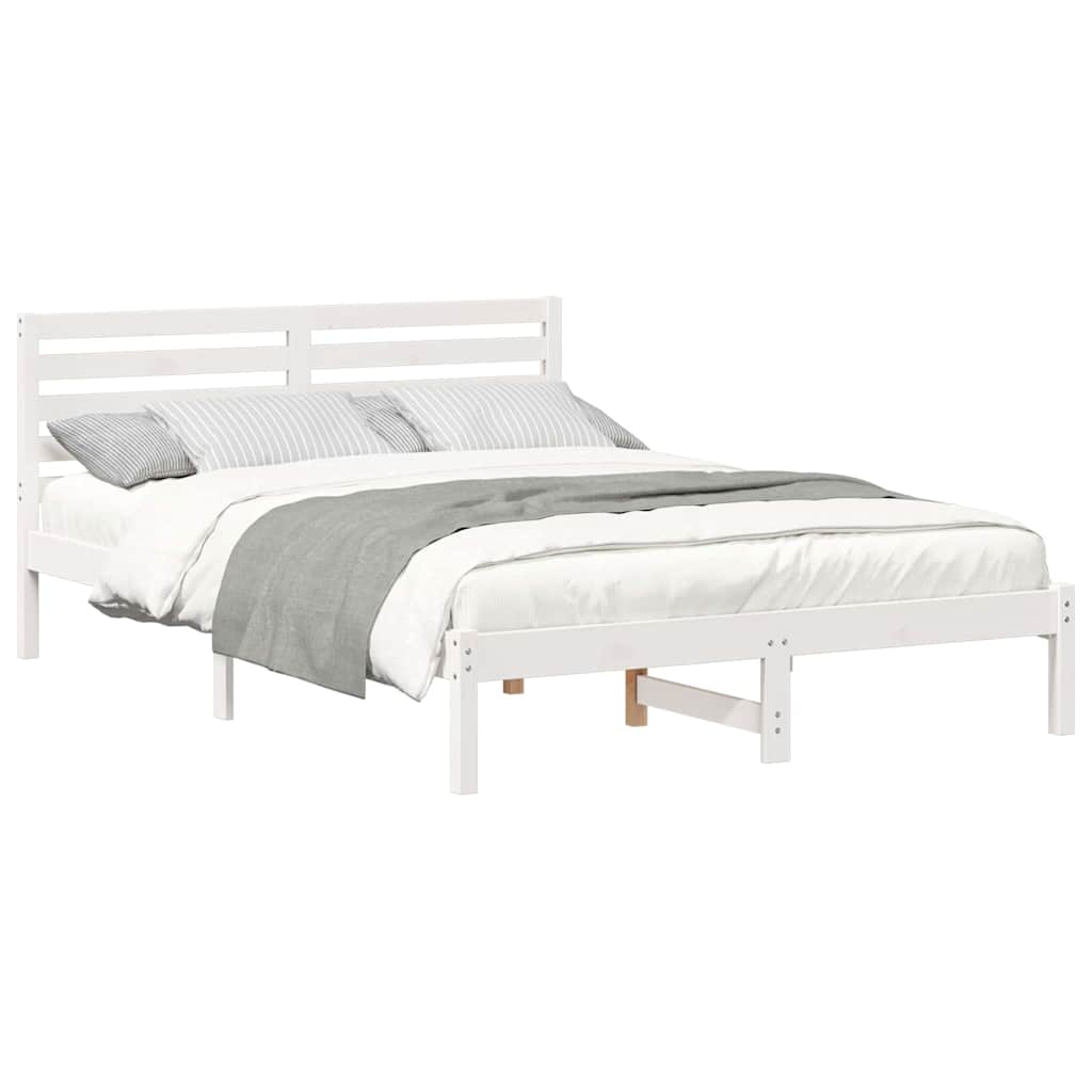 Sengestamme med hodegjerde Hvit 140 x 220 cm Massiv furu