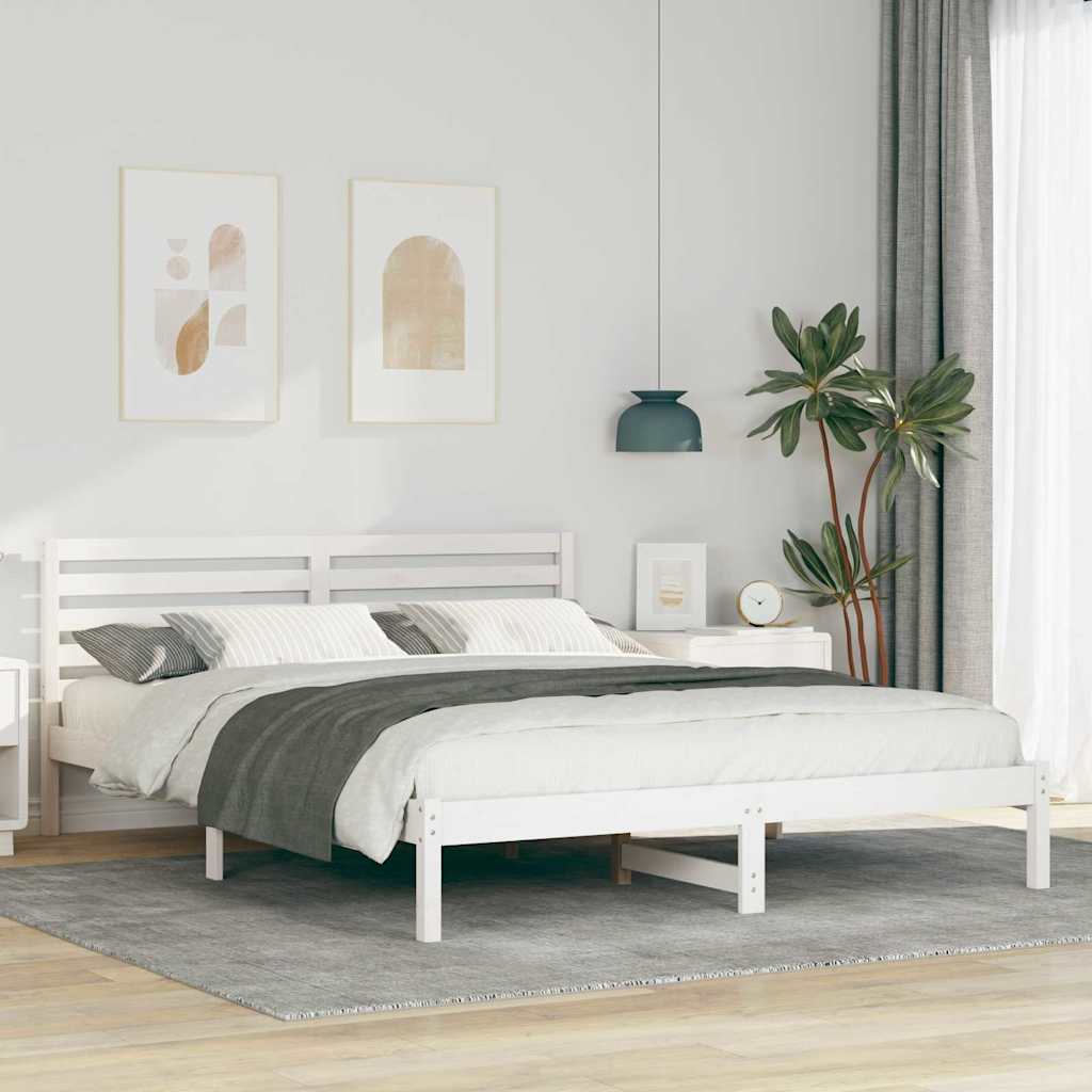 Sengestamme med hodegjerde Hvit 160 x 220 cm Massiv furu