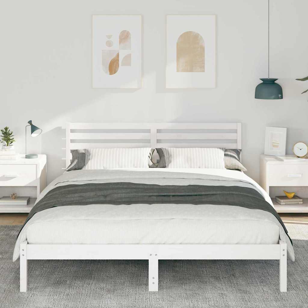 Sengestamme med hodegjerde Hvit 160 x 220 cm Massiv furu