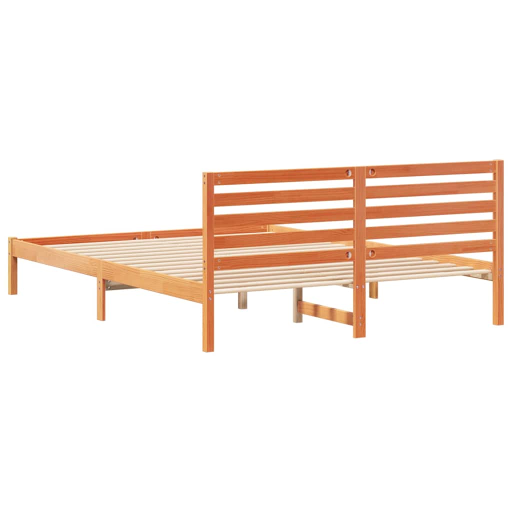 Sengestamme med hodegjerde Vokset Brun 160 x 220 cm Massiv furu