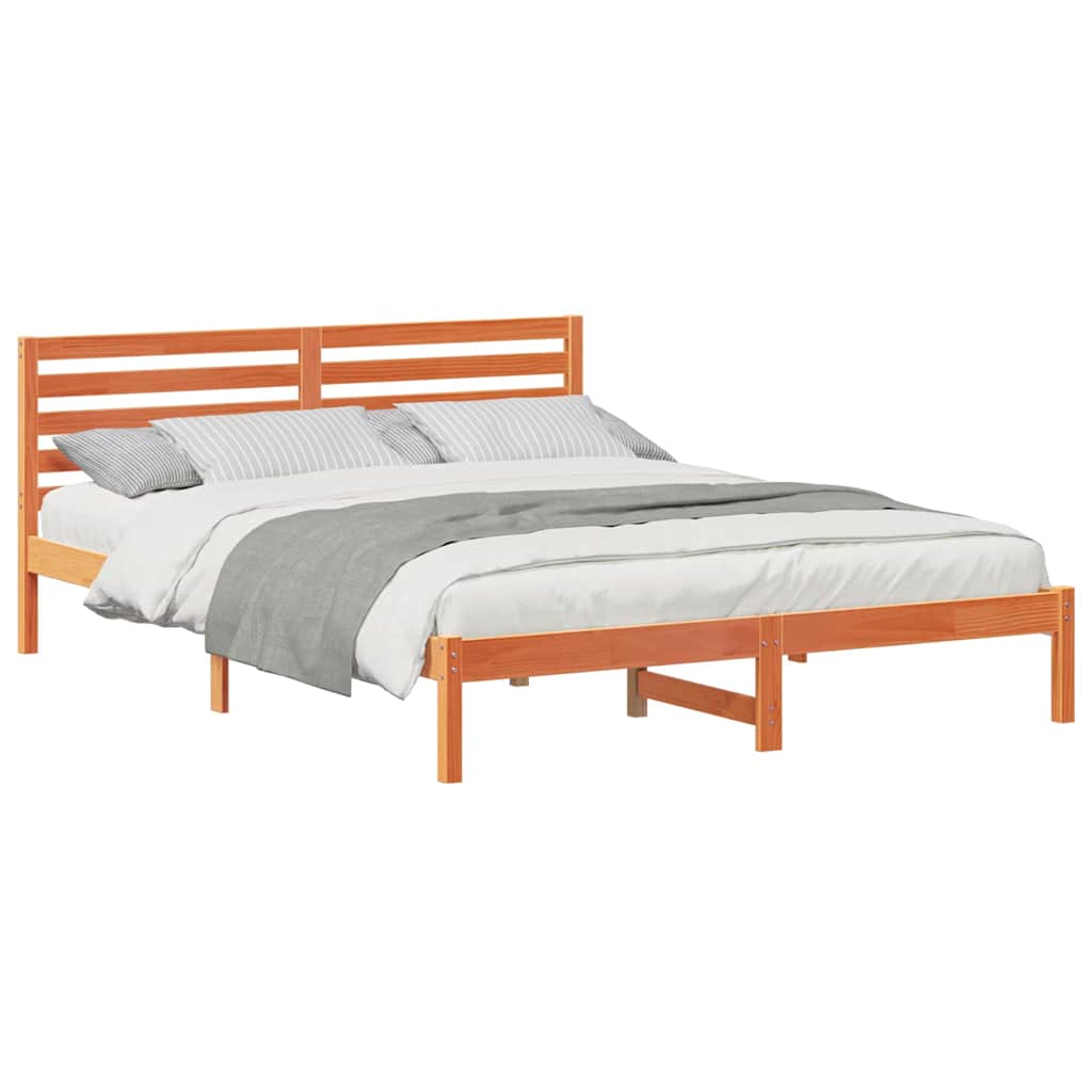 Sengestamme med hodegjerde Vokset Brun 160 x 220 cm Massiv furu