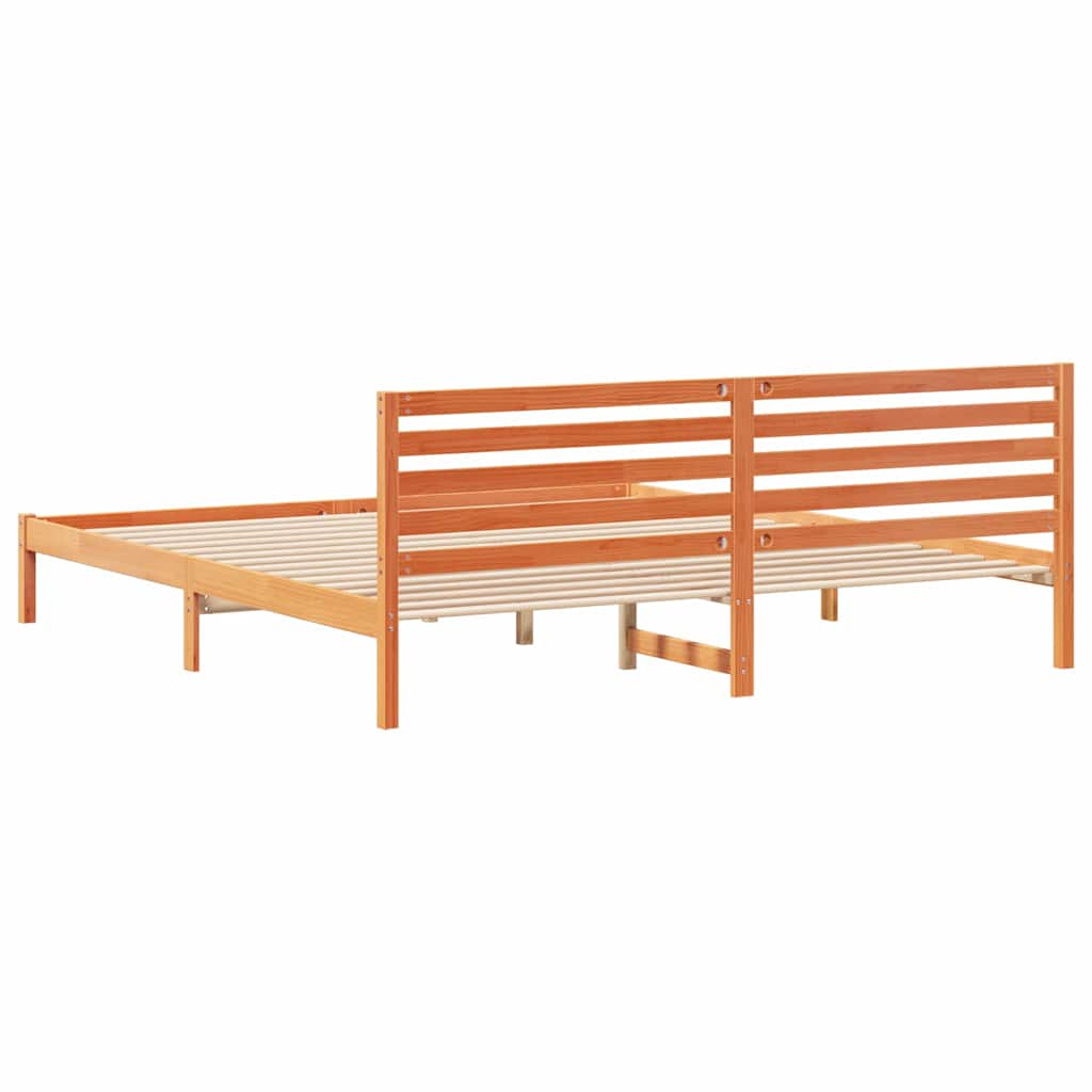 Sengestamme med hodegjerde Vokset Brun 180 x 220 cm Massiv furu