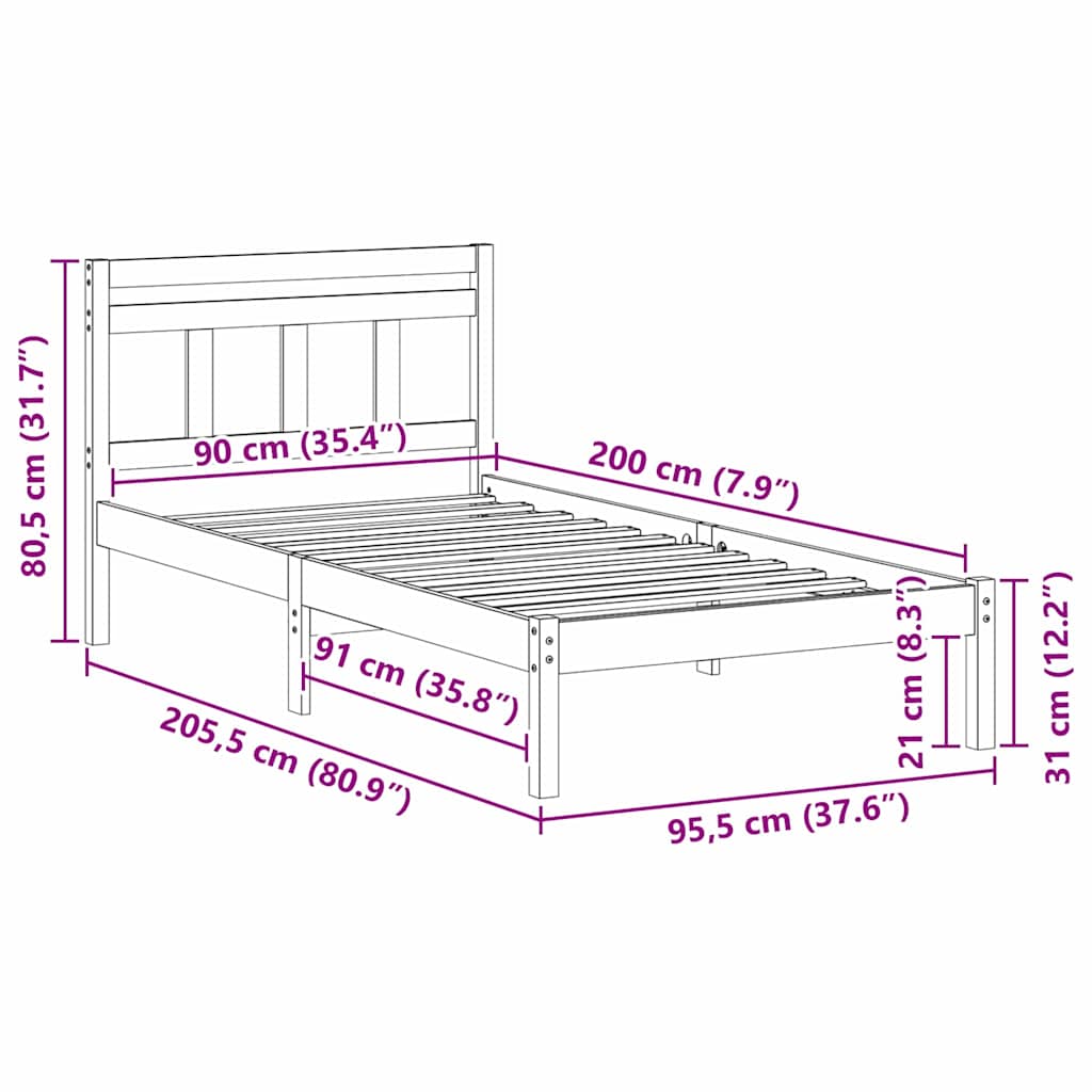 Sengestamme Brun 90 x 200 cm Massiv furu