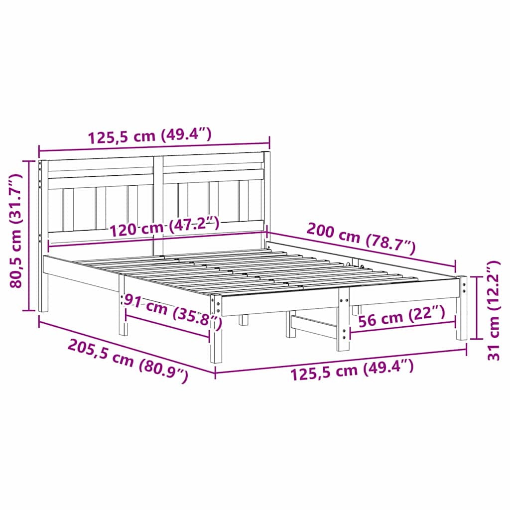 Sengestamme Hvit 120 x 200 cm Massiv furu